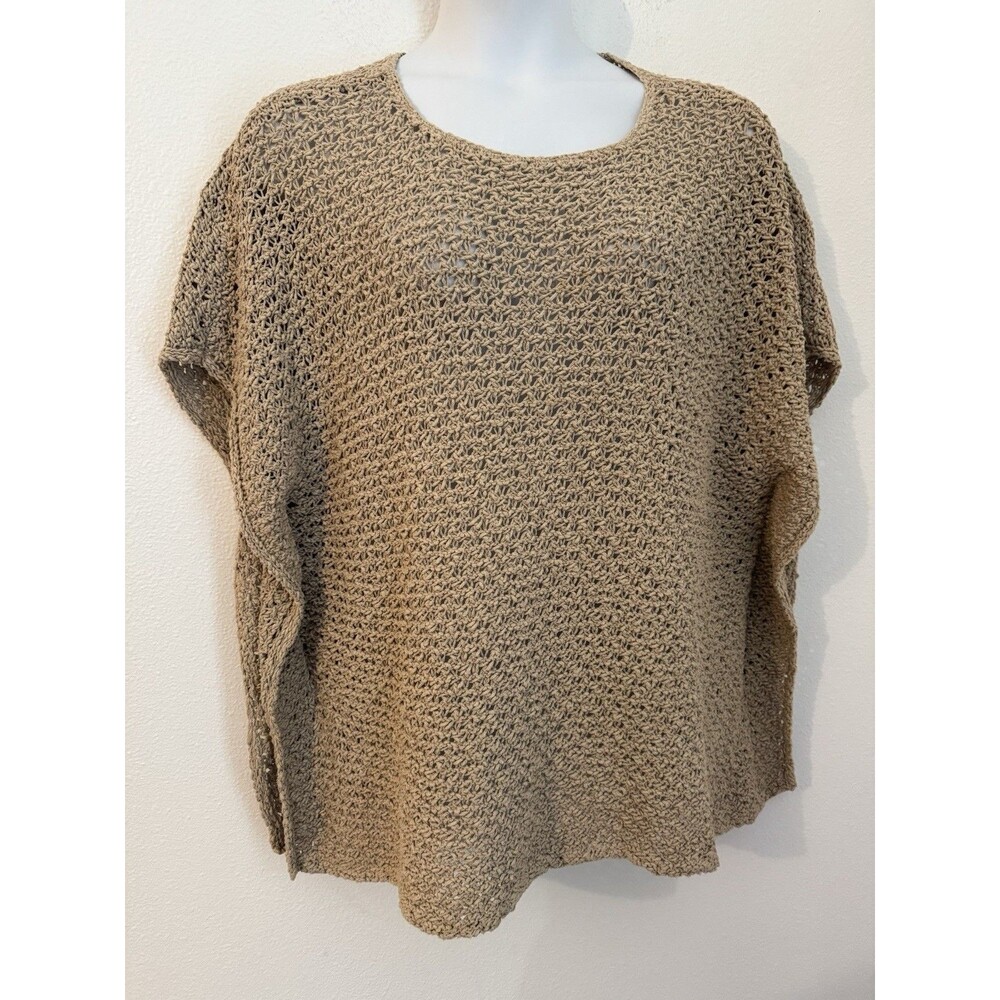 J Jill Pure Jill Oversized Sweater Cotton XL Beige Cap Sleeve Open Knit Chunky